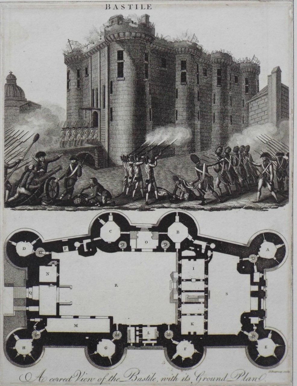 Print - A Correct View of the Bastile, with its Ground Plan. - Chapmap